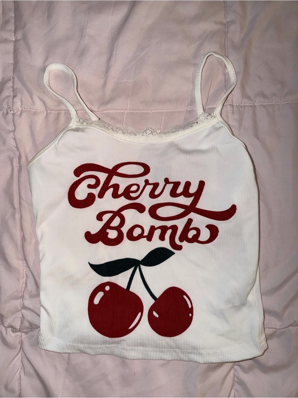 Cherry Bomb White Graphic Cami Tank Top